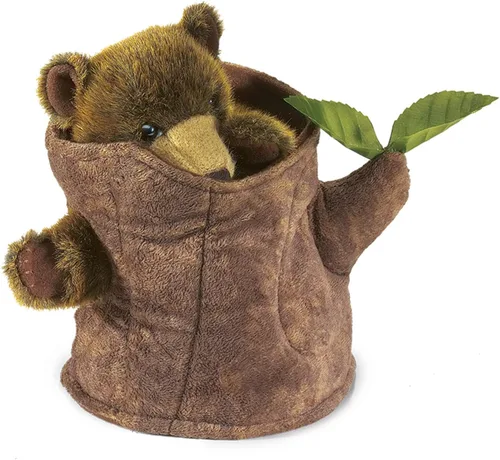 Miniatura 2 de Folkmanis Títere de mano de oso en tocón de árbol, marrón