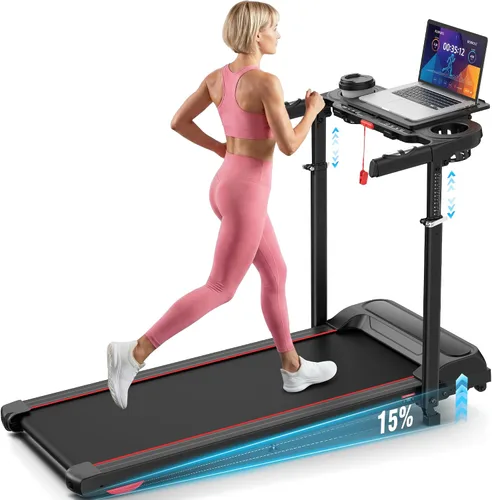 Miniatura 14 de Treadmill with Desk Workstation & Adjustable Height, 450 lbs Weight Capacity, Folding Incline Treadmill with Handle Bar, Portable Ultra-Quiet 3.5HP