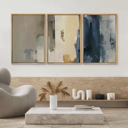 Miniatura 547 de SIGNWIN Lienzo enmarcado para pared, arte con pinceladas de flujo neutro en tonos beige abstractos, ilustraciones, arte moderno, decorativo