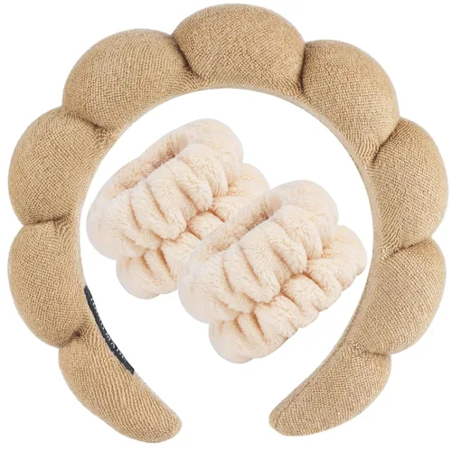Miniatura 17 de Zkptops Diadema de Spa para Lavar la Cara Muñequera Esponja Maquillaje Cuidado de la Piel Diadema de Tela de Rizo Burbuja Suave Prepárate Diadema