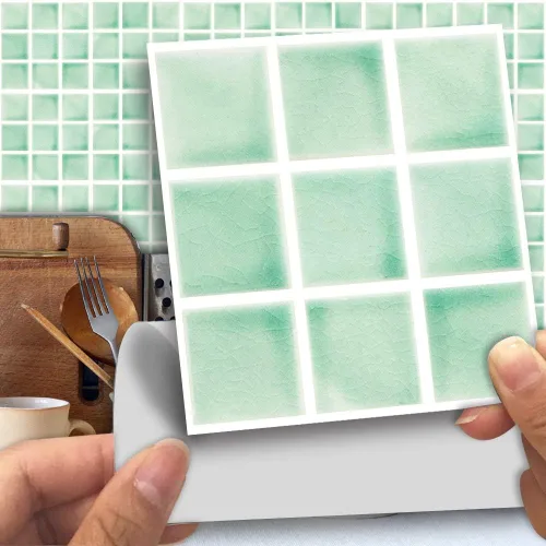 Miniatura 22 de Alwayspon 25 calcomanías autoadhesivas para azulejos de pared, a prueba de agua, para cocina, baño, 6 x 6 pulgadas Piedra beige