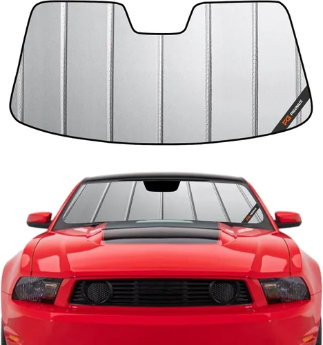 Miniatura 15 de Protección solar para parabrisas Pigenius para Ford Mustang 2015-2023 sin cámara montada en el espejo retrovisor - Metálico Plateado metálica