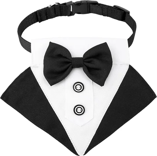 Miniatura 15 de Collar de esmoquin con moño para perro Segarty - Corbatín negro con corbata de cuello ajustable y hecha a mano en blanco para gatos y perros machos