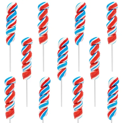Miniatura 3 de Paleta patriótica Twist de 12 unidades, sabor a fruta mixta de color rojo, azul y blanco estadounidense, envuelta individualmente, ventosa de 3