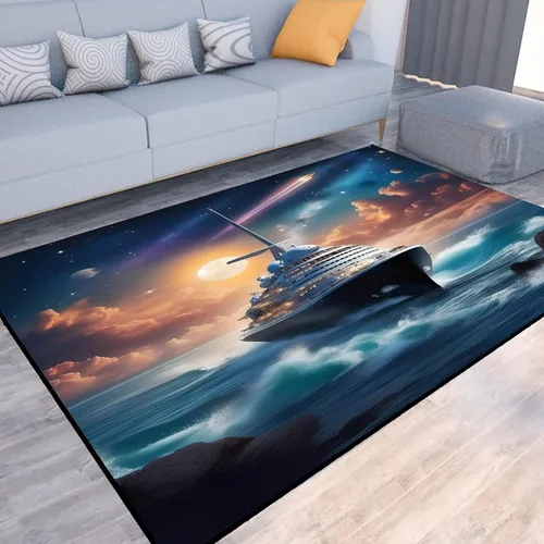 Miniatura 4 de Alfombra de galaxia de 2 x 3 pies, alfombra espacial para niños y niñas, dormitorio, sala de estar, océano, transbordador, barco, alfombra de noche