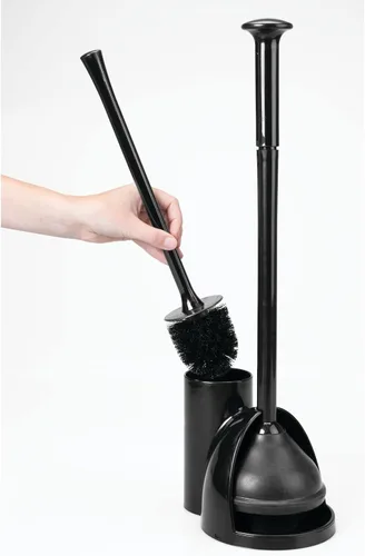 Miniatura 6 de mDesign Juego oculto de émbolo y cepillo para taza de inodoro - Combo con soporte - Colección Aura - Negro