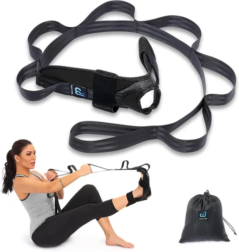 Estirador de Pie y Pantorrilla para Fascitis Plantar, Tendonitis de Aquiles, Espolones de Talón, Pie Caído. Correa de Estiramiento de Yoga para Negro