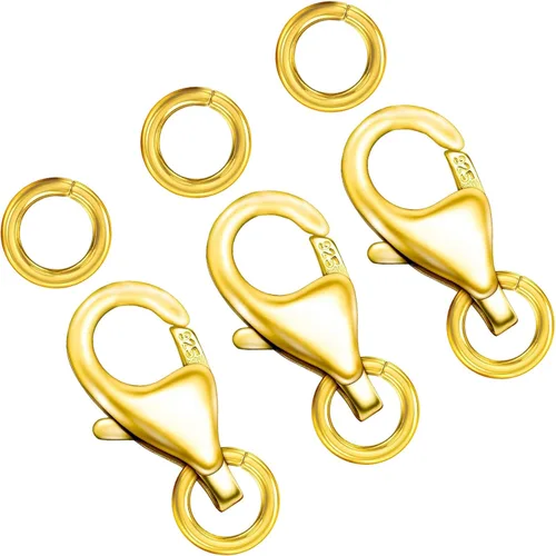 Miniatura 6 de Cierres de langosta de oro de 18 quilates para hacer joyas, cierre de pinza de langosta de plata de ley 925 con anillos de salto para collares