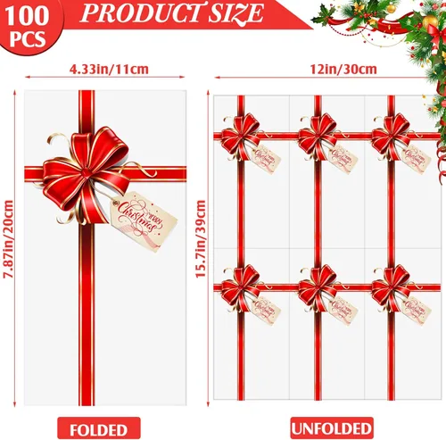 Miniatura 2 de 100 Piezas Servilletas de Papel de Navidad Caja de Regalo con Lazo 4.33 x 7.87 Pulgadas Toallas de Invitados de Navidad Desechables con Nudo de Lazo