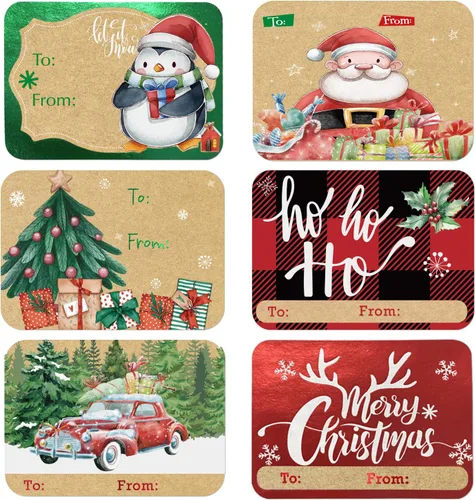 party funny 80 etiquetas adhesivas de papel de estraza de papel de aluminio, 8 diseños gigantes, etiquetas de nombre de Navidad para escribir en