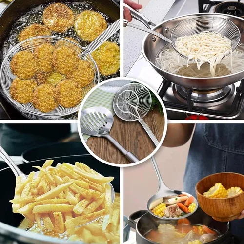 Miniatura 6 de Utensilios de cocina de acero inoxidable, espátula ranurada para pescado, cuchara, colador, filtro de agua, cucharón, cucharón, colador de araña