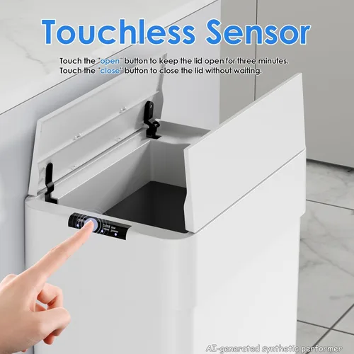 Miniatura 5 de Basurero automático con sensor de movimiento sin contacto de 13.2 galones, cubo de basura inteligente con tapa de cierre suave, anillo de retención