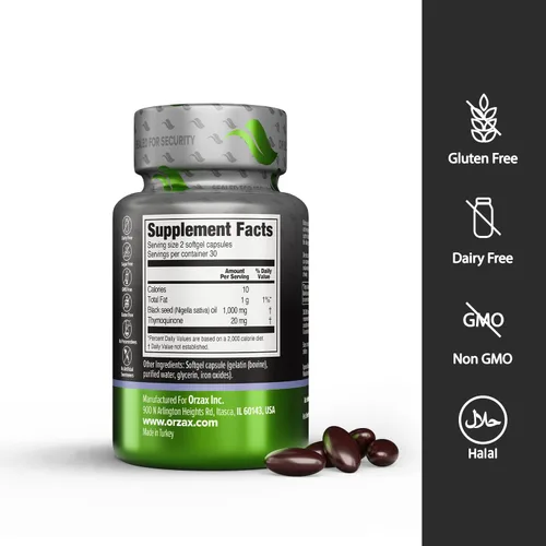 Miniatura 2 de ORZAX Aceite de Semilla Negra Prensado en Frío 100% Puro Sin OMG - Rico en Omega 3 6 9 y Timoquinona Aceite de Comino Negro Nigella Sativa