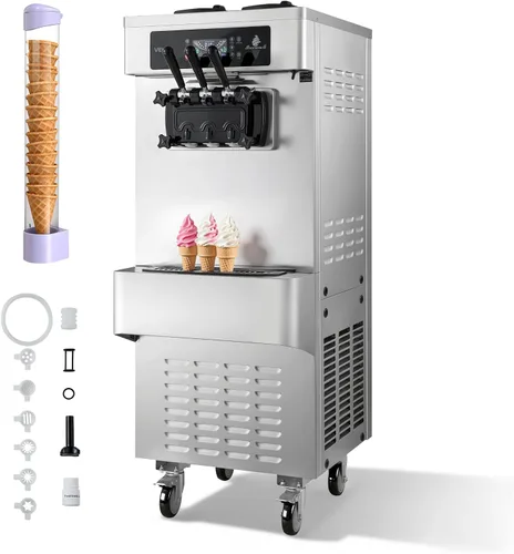 Miniatura 11 de VEVOR Máquina de helados comercial, rendimiento de 20-28 L/H, 2200 W 3 sabores para encimera de helado suave con 2 tolvas de 6 L y agitación