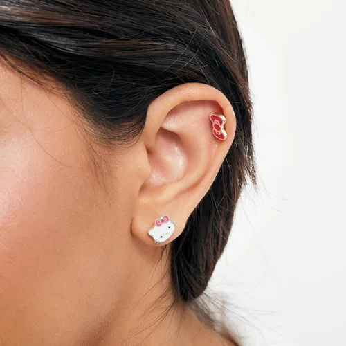 Miniatura 3 de Sanrio Hello Kitty - Aretes de tuerca para mujer, aretes Hello Kitty de plata de ley, con licencia oficial, Metal