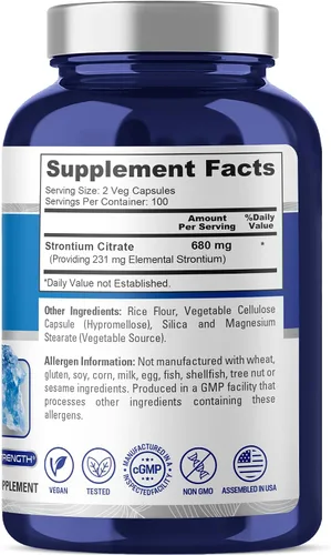Miniatura 3 de NusaPure Citrato de estroncio - Apto para vegetarianos/veganos, sin OMG - 680 mg 200 cápsulas