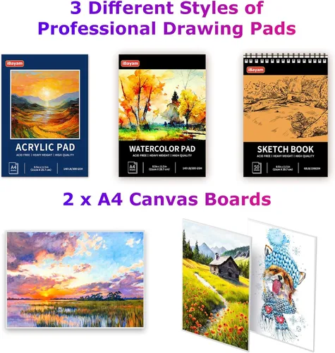 Miniatura 5 de iBayam Juego de Arte para Niños, Adolescentes, Niñas, Niños, Adultos, Caja de Regalo Deluxe de 195 Piezas con 3 Libretas de Dibujo, Lienzo A4, Kits