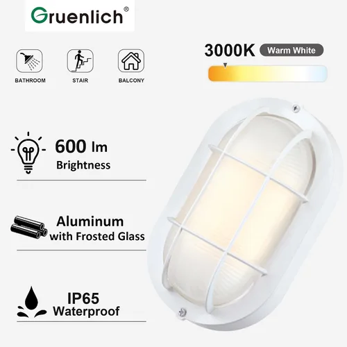 Miniatura 2 de GRUENLICH Luces de pared exteriores ovaladas de 8.5'', Luz de mamparo LED regulable, Iluminación para sauna y exterior, Clasificación ETL, 6W 600