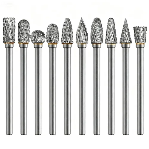 Juego de 10 rebabas de carburo, cabezal de corte de 1/4 pulgadas y vástago de 1/8 pulgadas, limas rotativas de carburo de tungsteno de doble corte