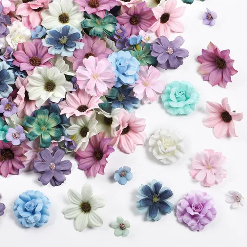 Miniatura 13 de Cindeer 217 piezas de mini cabezas de flores de seda a granel, pequeñas flores falsas para manualidades, flores artificiales 3D de tela suelta