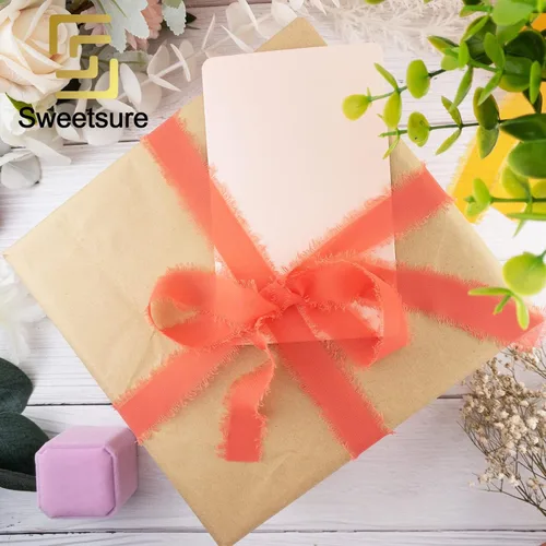 Miniatura 5 de Cintas de gasa de seda de 1.2 pulgadas x 11 yardas, cintas verdes hechas a mano con flecos para invitaciones de boda, envoltura de regalos, ramos