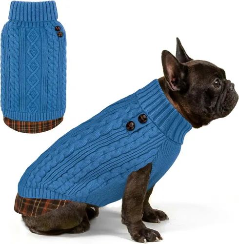 Miniatura 21 de KYEESE - Suéter para perro mediano, suéter tejido con estampado de cuadros, cálido abrigo de mascotas para otoño e invierno