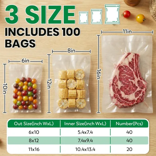 Miniatura 7 de FUNFERY Bolsas selladoras al vacío para alimentos, galones precortados de 11 x 16 pulgadas, cuarto de galón de 8 x 12 pulgadas, pinta de 6 x 10