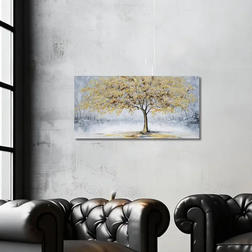 Miniatura 2 de Belmrxne Arte de pared de árbol de la vida, decoración de pared pequeña dorada, paisaje, lienzo, obra de arte divertida para entrada, pasillo, baño