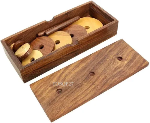 Miniatura 7 de TOSQP27 Gift Tower Hanoi Puzzle Brainteaser Juego Torre de Hanoi 9 anillos de madera mejor artesanal hecho a mano divertido juego para desafíos