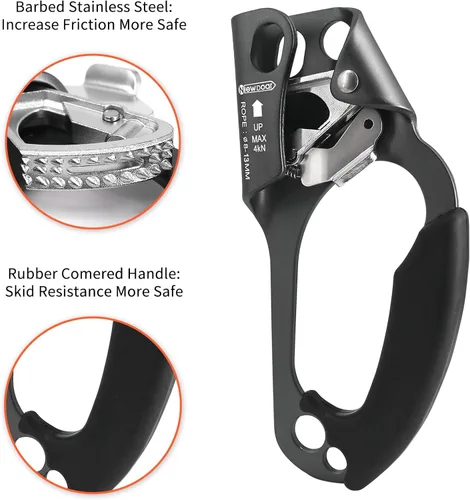 Miniatura 5 de NewDoar Certificado UIAA y CE - Ascendedor de mano para escalada en roca, arborista, equipo de rapel para cuerda de 8~13MM Gris-Derecho