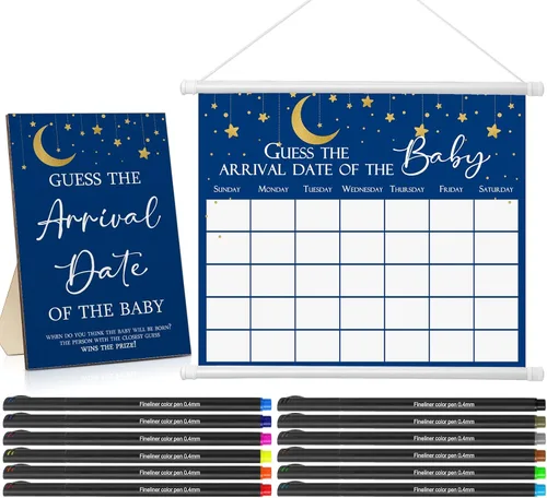 Miniatura 16 de Sintuff Calendario de fecha de vencimiento de Baby Shower Guess incluye 1 letrero de madera de Adivina la fecha de llegada del baby shower, 1