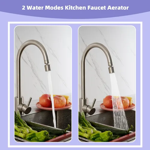 Miniatura 2 de Hibbent Aireador de grifo certificado NSF/ANSI/CAN 61, certificación CUPC, aireador giratorio de fregadero de cocina de 360 grados, pieza