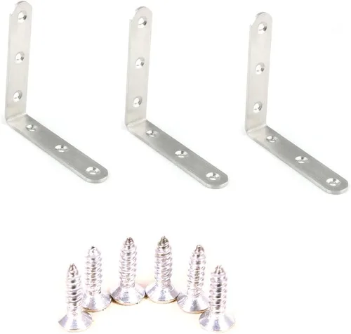 Miniatura 6 de 20 piezas de acero inoxidable resistente para muebles de gabinete de gabinete soporte de esquina soporte ángulo L soporte con tornillos