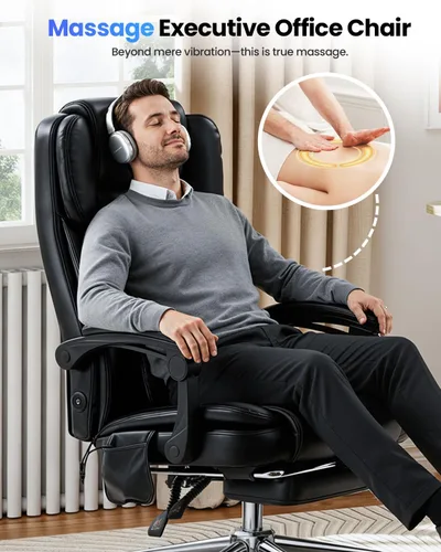 Miniatura 5 de Silla de oficina grande y alta de 500 libras con soporte lumbar de masaje de amasamiento 3D, sillas de oficina para aliviar el dolor de espalda