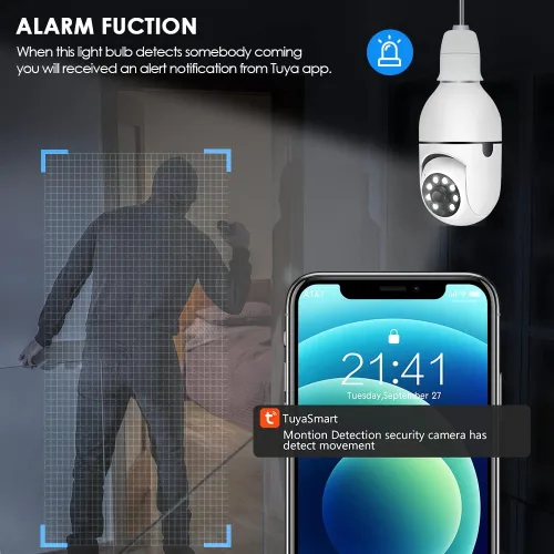 Miniatura 3 de EVERSECU Cámara de seguridad PTZ de bombilla inalámbrica de 1080P 2.0MP con conector E27, seguimiento automático de movimiento, audio bidireccional