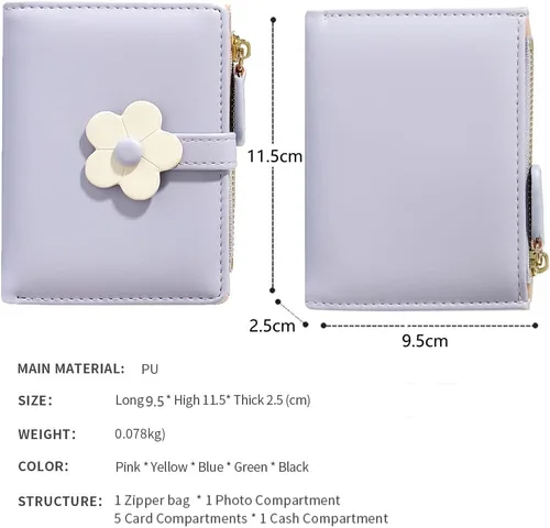 Miniatura 64 de MEISEE Billetera pequeña para niñas y mujeres, billetera de tres pliegues, bolsillo para efectivo, con estampado de flores, monedero con ventana