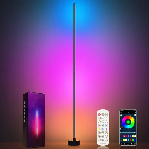 Miortior Lámpara de pie de esquina - Lámpara de esquina LED RGB inteligente con aplicación y control remoto, 16 millones de colores y más de 68