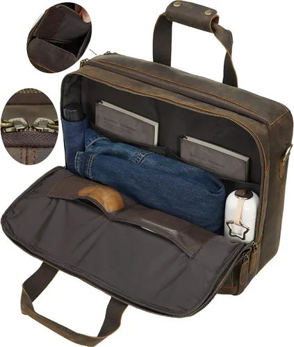 Miniatura 4 de Maletín XL de cuero de 18 pulgadas para hombres que se adapta a portátiles de 17 pulgadas, bolsa cruzada de mensajero de viaje de negocios