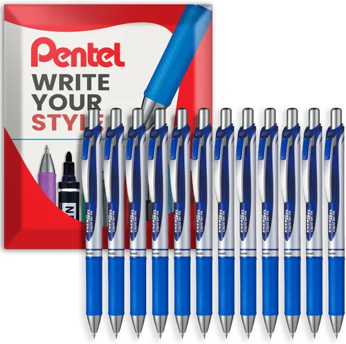 Pentel EnerGel XM BL77 - Bolígrafo retráctil de tinta de gel líquido, 0.028 in, 54% reciclado, tinta azul, paquete de 12 en embalaje de regalo
