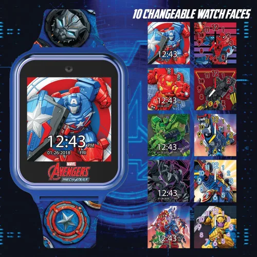 Miniatura 5 de Marvel Avengers - Reloj inteligente para niños, pantalla táctil con héroes Mech Strike, juegos, cámara selfie, rastreador de pasos, temporizador