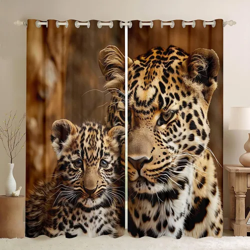 Miniatura 40 de Feelyou Cortinas opacas con estampado de leopardo para dormitorio, sala de estar, safari, cortinas de oscurecimiento de habitación con purpurina