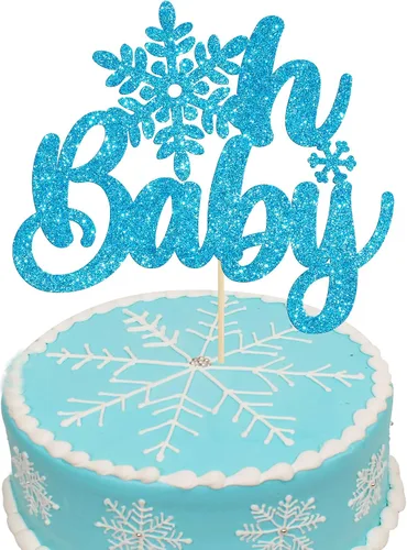 Miniatura 17 de 1 unidad de decoración de pastel de copo de nieve de "Bebé, hace frío afuera" con purpurina, decoración de pastel de baby shower de invierno