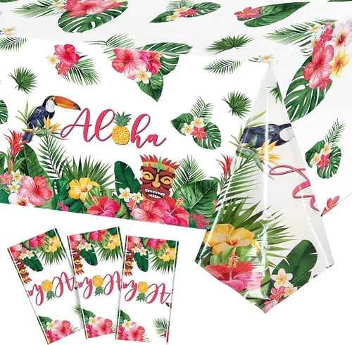 Breling Paquete de 3 manteles hawaianos para decoración de fiesta Luau, 108 x 54 pulgadas, recuerdos de fiesta Luau, manteles de hojas de palmera