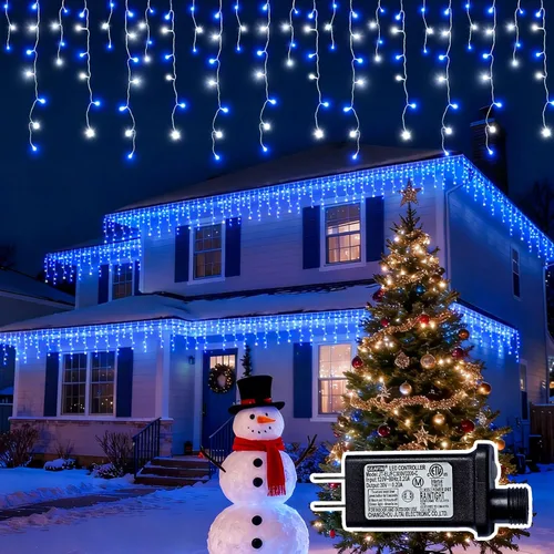 Miniatura 10 de Luces de Navidad de carámbano para exteriores - 200 LED 6.4+4.9 m 8 modos, cortina de luces de hadas en forma de guirnalda, enchufables