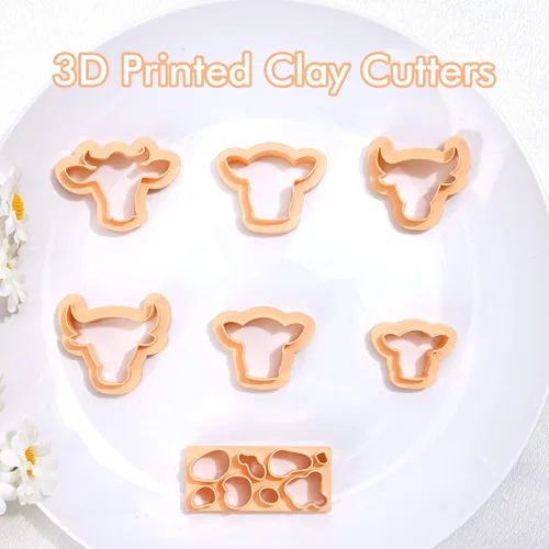 Miniatura 2 de Puocaon Cortadores de arcilla con forma de vaca, 7 piezas de cortadores de aretes de arcilla con forma de vaca, cortadores de arcilla