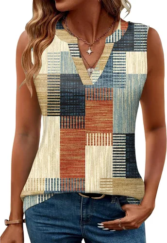 Miniatura 22 de Romanstii Camisas sin mangas para mujer, estilo casual, de verano, cuello en V, blusas elegantes, túnica