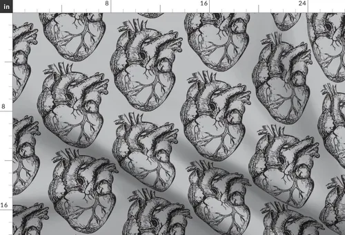 Miniatura 3 de Spoonflower Tela - Corazones anatómicos suaves gris corazón ciencia biología médica negro impreso en tela de gasa Fat Quarter - Costura de moda