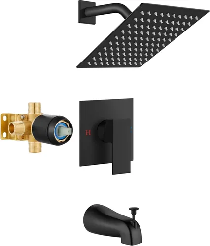 Airuida Juego de Grifería de Ducha con Caño de Bañera Kit de Grifería de Bañera Kit Completo de Acabados de Ducha y Bañera con Válvula de Negro mate
