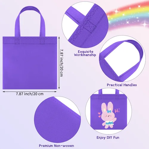 Miniatura 2 de Aneco 30 bolsas de regalo no tejidas de 8 x 8 pulgadas, bolsa de regalo de fiesta, bolsa de tela reutilizable arcoíris para fiesta de cumpleaños