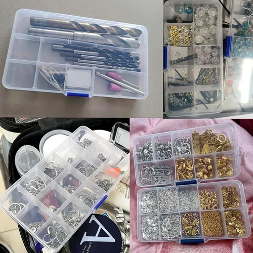 Miniatura 5 de Xiaoyztan Organizador de plástico transparente, 8 rejillas con divisores ajustables, joyero de almacenamiento de cuentas para piezas pequeñas